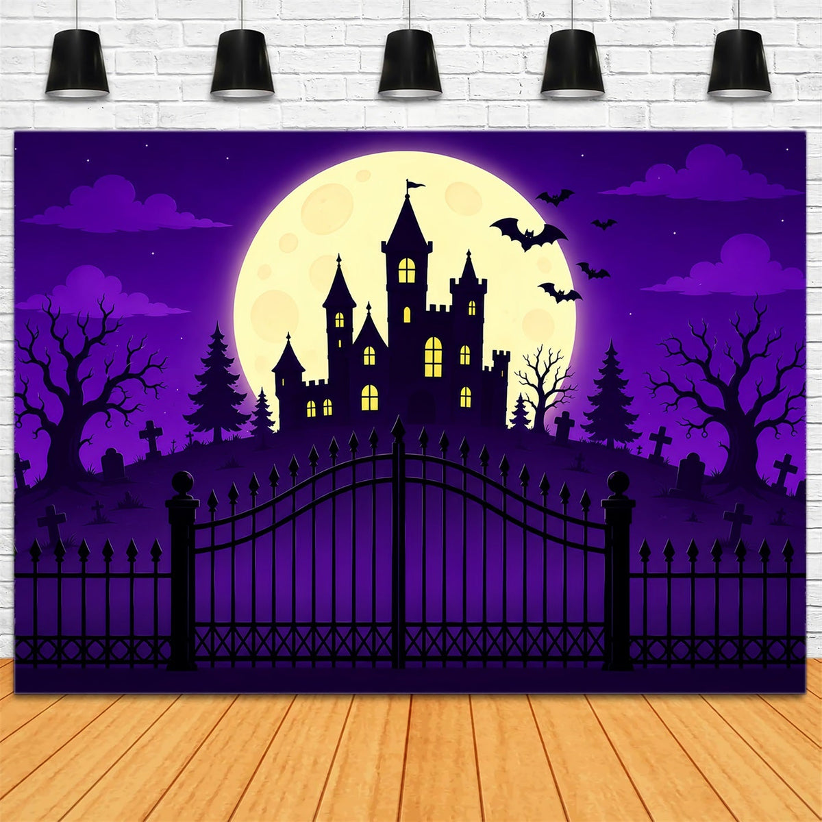 Halloween-Hintergrundideen Zum SelbermachenLila Mondschloss-Tor Lila Halloween-Hintergrund ZTT67-14