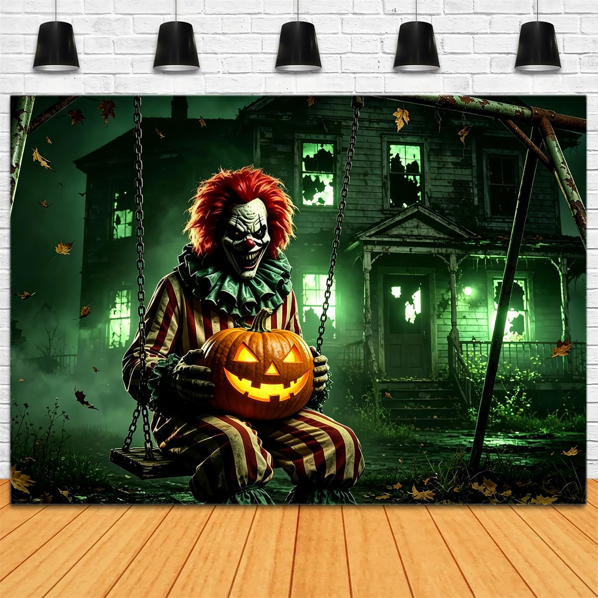 Halloween-Clown-Hintergrund Gotisches Haus Kürbisschaukel Halloween-Stoffhintergrund ZTT67-19