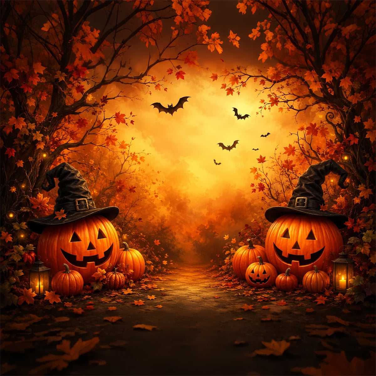 Halloween-Fotohintergrund Mit Hexenhut Und Kürbiswald ZTT67-24