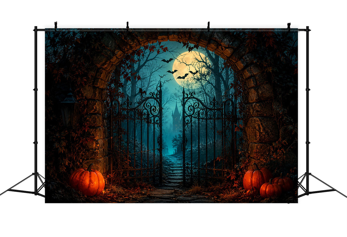 Halloween-HintergrundkulisseMondbeschienene Kürbisburg Torbogen Halloween-Hintergrundideen ZTT67-25