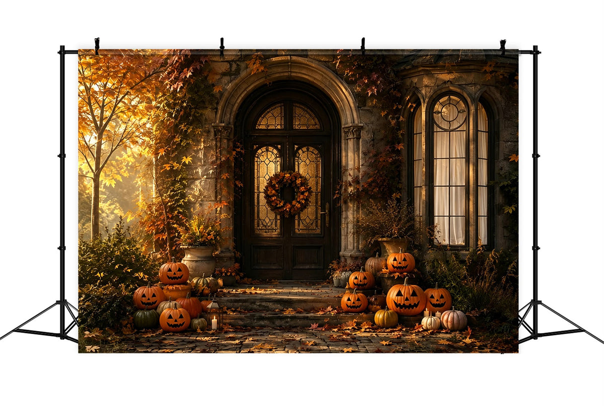 Halloween-Fotohintergrund Für DraußenHerbstkürbis-Veranda-Hintergründe ZTT67-31