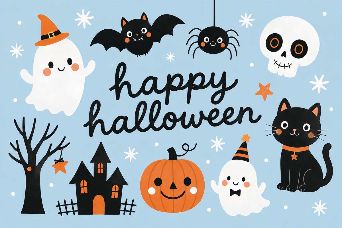 Niedlicher Halloween-Fotohintergrund Mit Geisterkatze Und Kürbismotiv ZTT67-33