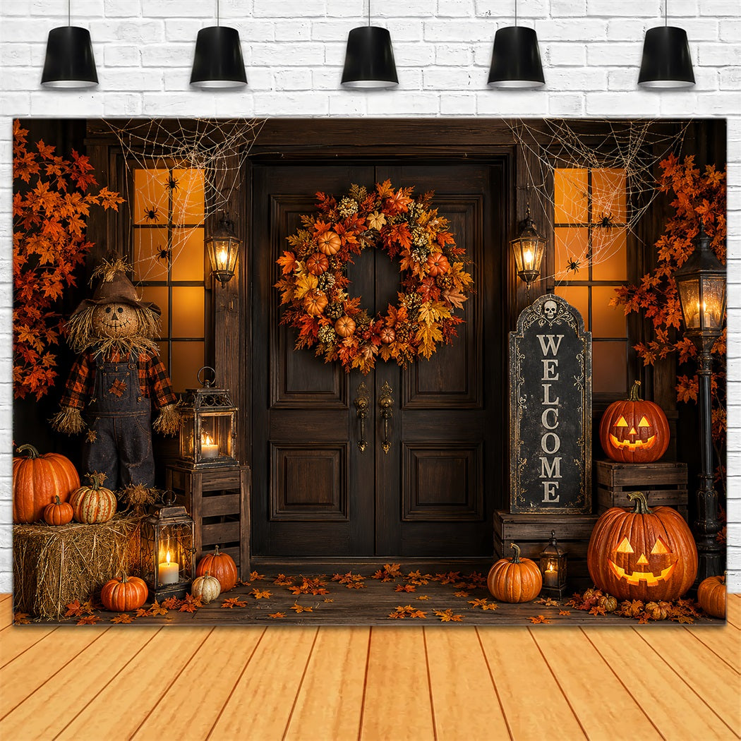 Halloween-Fotohintergrund Kürbiskranz Vogelscheuche Veranda-Hintergründe Halloween ZTT67-4