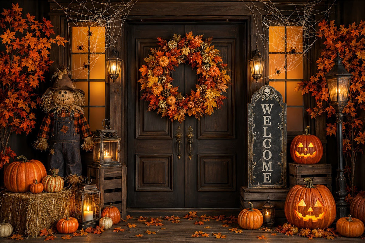 Halloween-Fotohintergrund Kürbiskranz Vogelscheuche Veranda-Hintergründe Halloween ZTT67-4