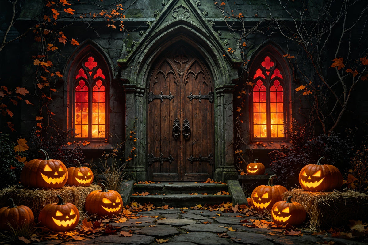 Halloween-Fotohintergrund Im Gotischen Stil Mit Kürbis-Kapelle Eingang ZTT67-41