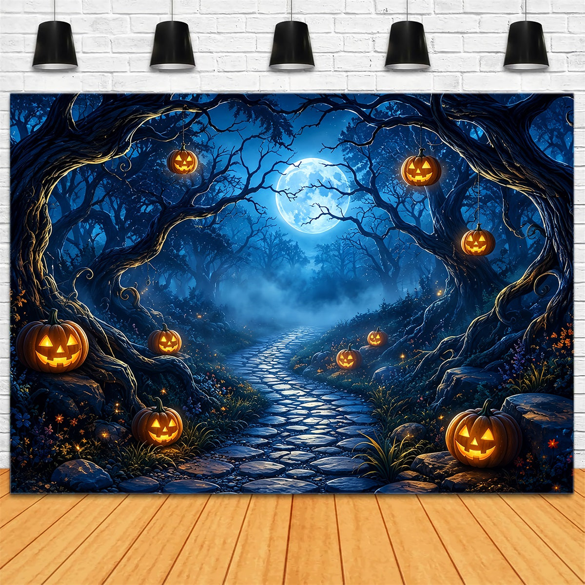 Gruselige Halloween-KulisseMondbeschienener Kürbiswaldweg ZTT67-44