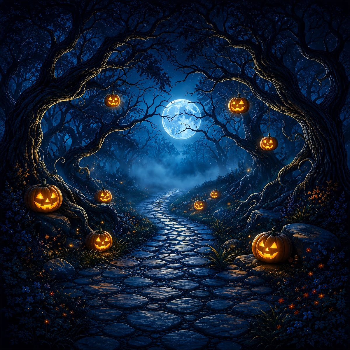 Gruselige Halloween-KulisseMondbeschienener Kürbiswaldweg ZTT67-44