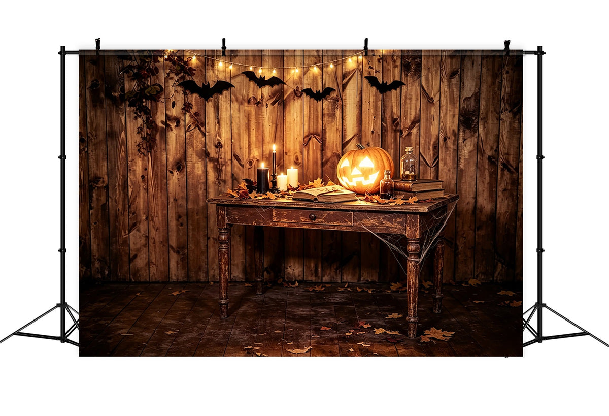 Halloween-Fotohintergrund Rustikaler Kürbis-Kerzentisch Halloween-Geburtstagshintergrund ZTT67-46