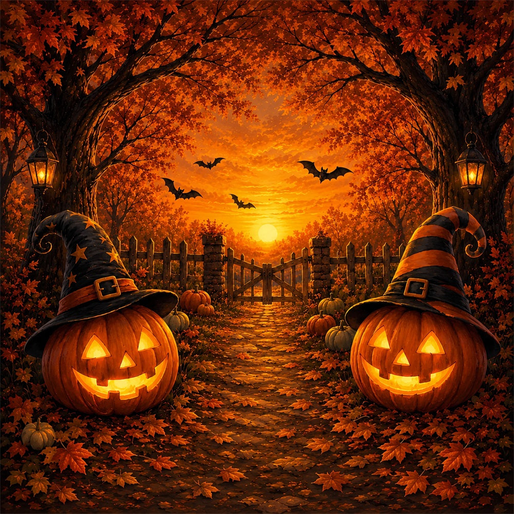 Halloween-Bühnenhintergrund Hexenhut Kürbisweg Halloween-Fotografie-Hintergründe ZTT67-5