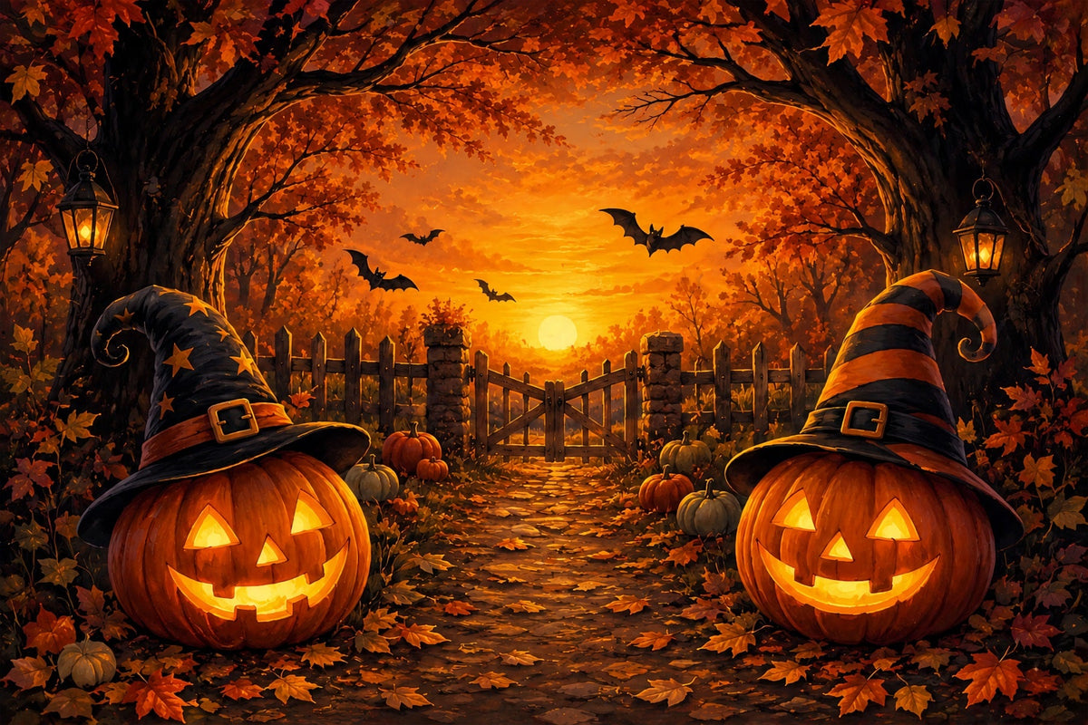 Halloween-Bühnenhintergrund Hexenhut Kürbisweg Halloween-Fotografie-Hintergründe ZTT67-5