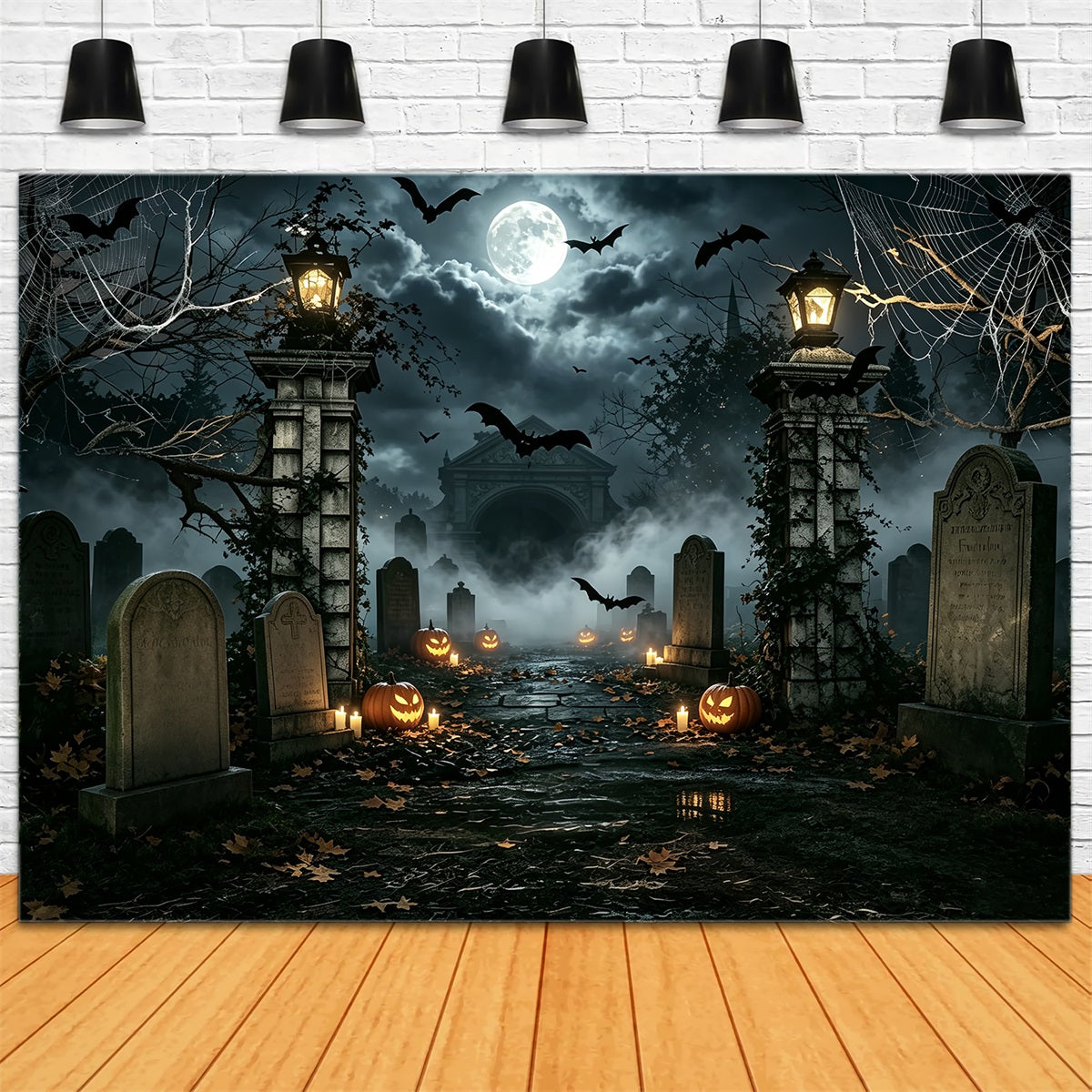 Halloween-Ballon-Hintergrund Spinnennetz-Kürbis-Friedhofseingang Halloween-Themen-Hintergrund ZTT67-50