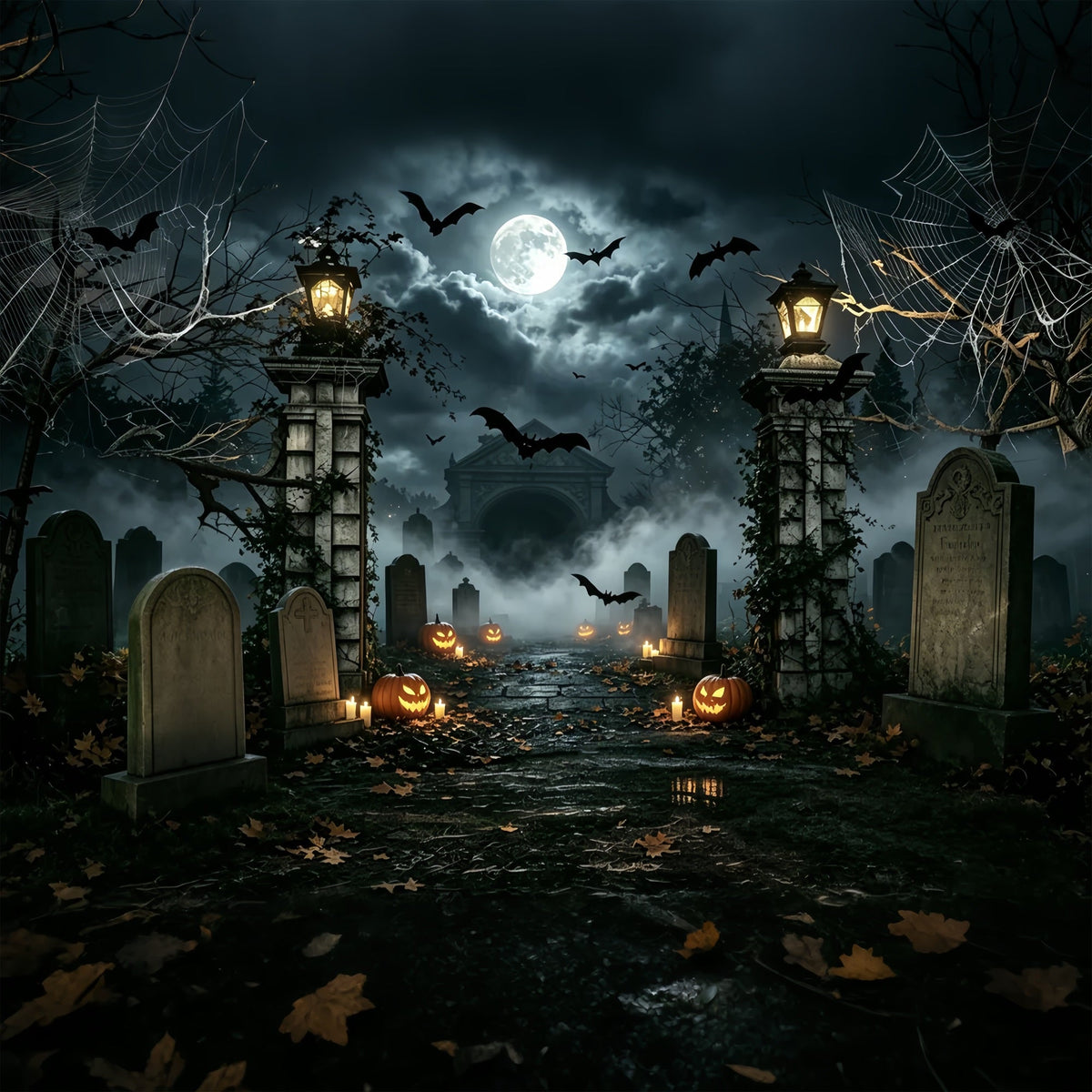 Halloween-Ballon-Hintergrund Spinnennetz-Kürbis-Friedhofseingang Halloween-Themen-Hintergrund ZTT67-50
