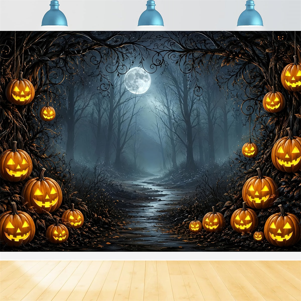 Halloween-Hintergrund Mit Sternenhimmel Mondbeschienenem Kürbiswaldweg Ideen Für Halloween-Partys ZTT67-51