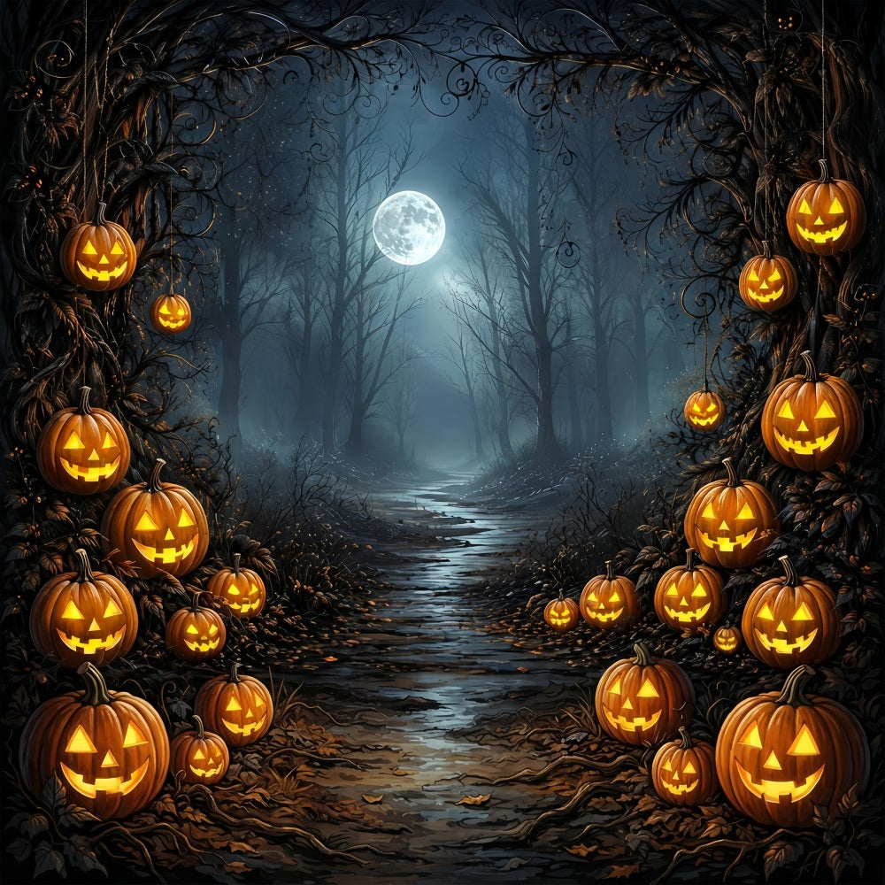 Halloween-Hintergrund Mit Sternenhimmel Mondbeschienenem Kürbiswaldweg Ideen Für Halloween-Partys ZTT67-51