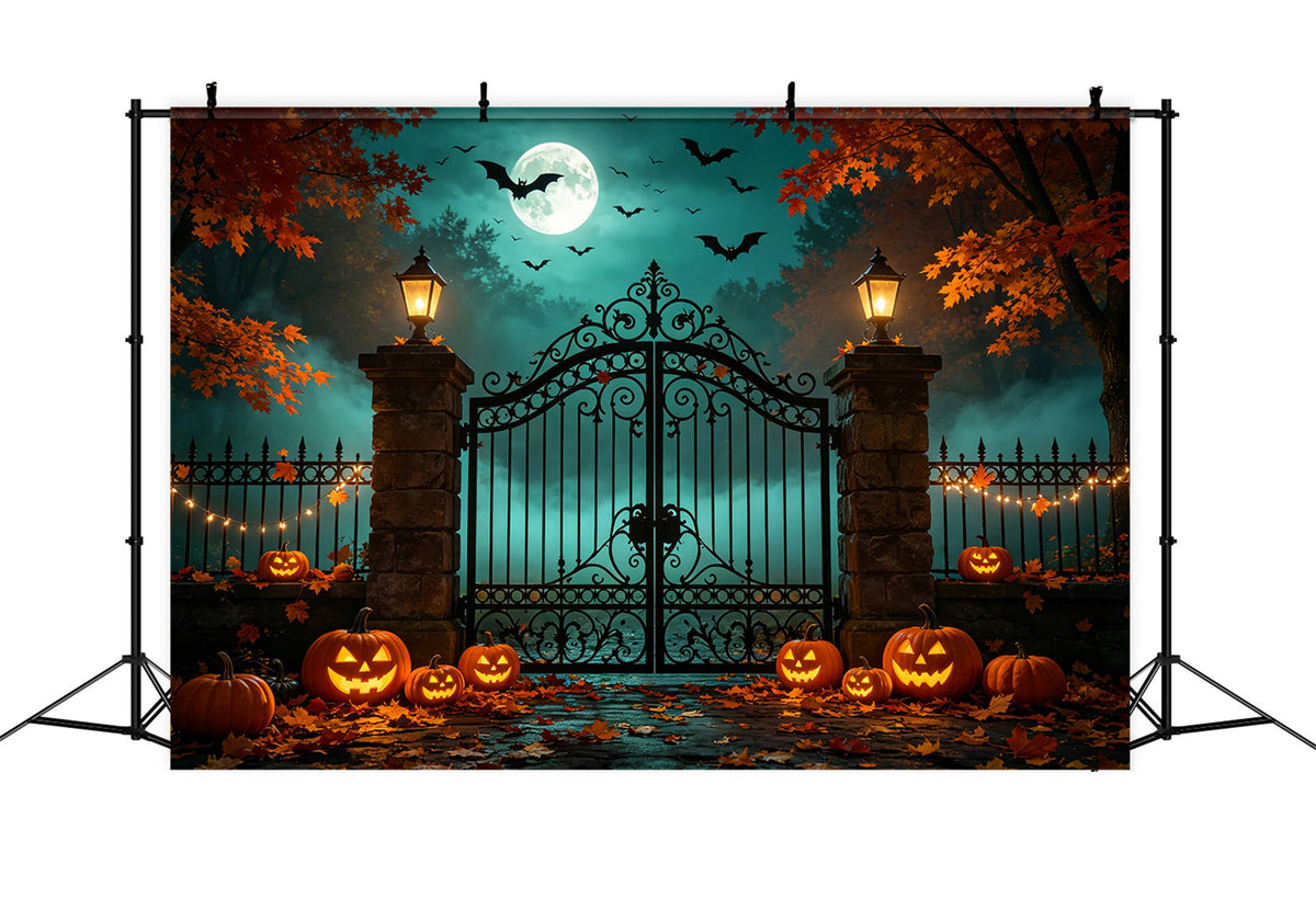 Halloween-Hintergrund Mit Kürbissen Und Fledermäusen Herbstliches Eisentor Diy-Halloween-Fotokabinen-Hintergrund ZTT67-53