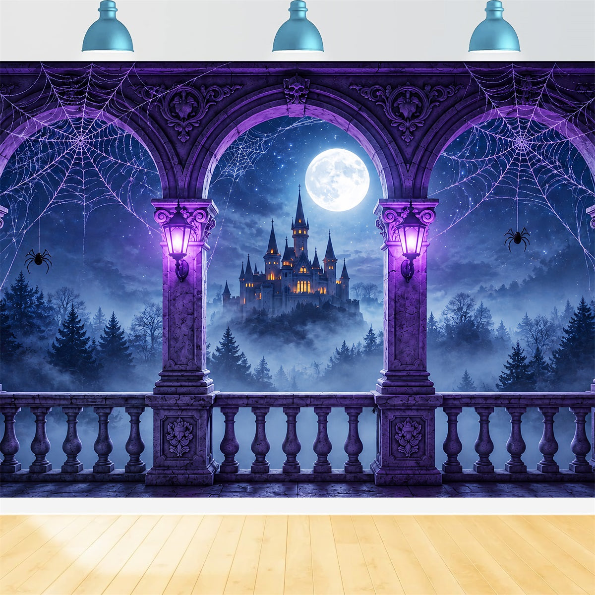 Hintergrund Spinne Lila Spinnwebe Schloss Balkon Halloween Hintergrund Fotografie ZTT67-54