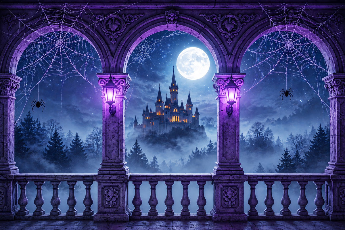 Hintergrund Spinne Lila Spinnwebe Schloss Balkon Halloween Hintergrund Fotografie ZTT67-54