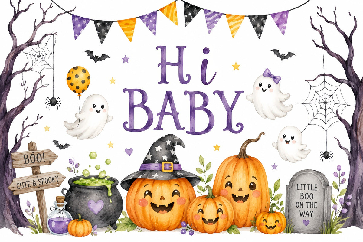 Halloween-Babyparty-HintergrundNiedliches Geister-Kürbis-Fotoshooting ZTT67-6