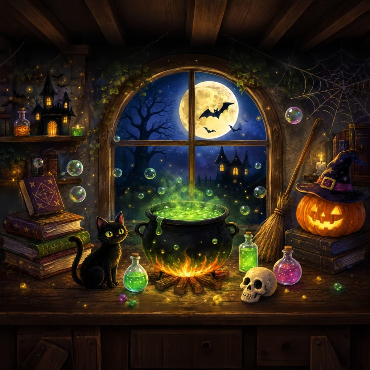 Zuckerschädel-Hintergrund Mondbeschienenes Skelett Rabe Friedhofsgeist Halloween-Hintergründe ZTT67-65