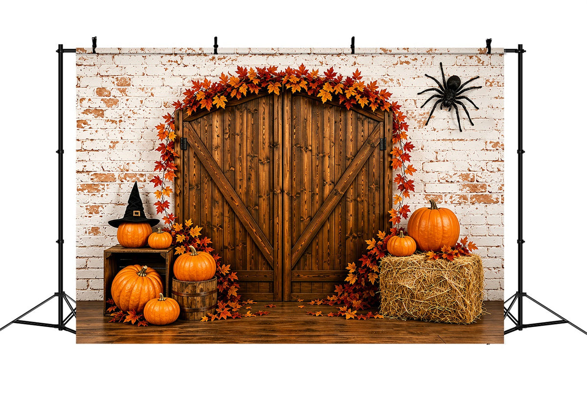 Halloween-Hintergrund Mit Rustikalem Kürbis-Scheunentor-Motiv ZTT67-69