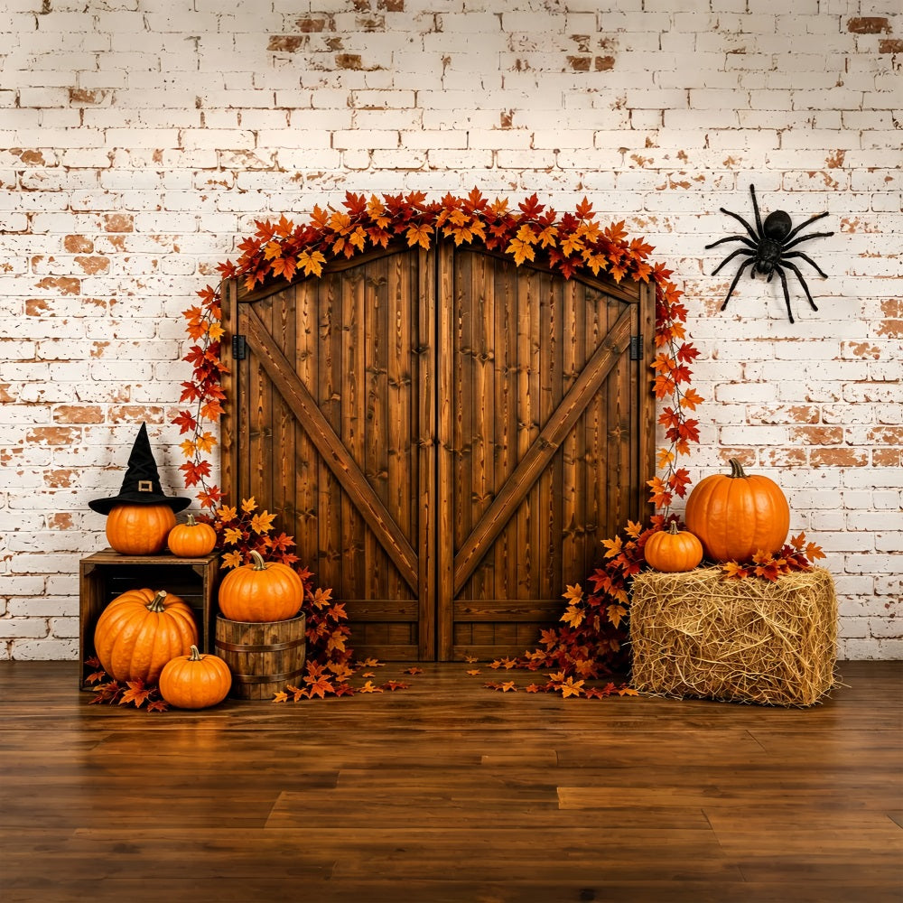 Halloween-Hintergrund Mit Rustikalem Kürbis-Scheunentor-Motiv ZTT67-69