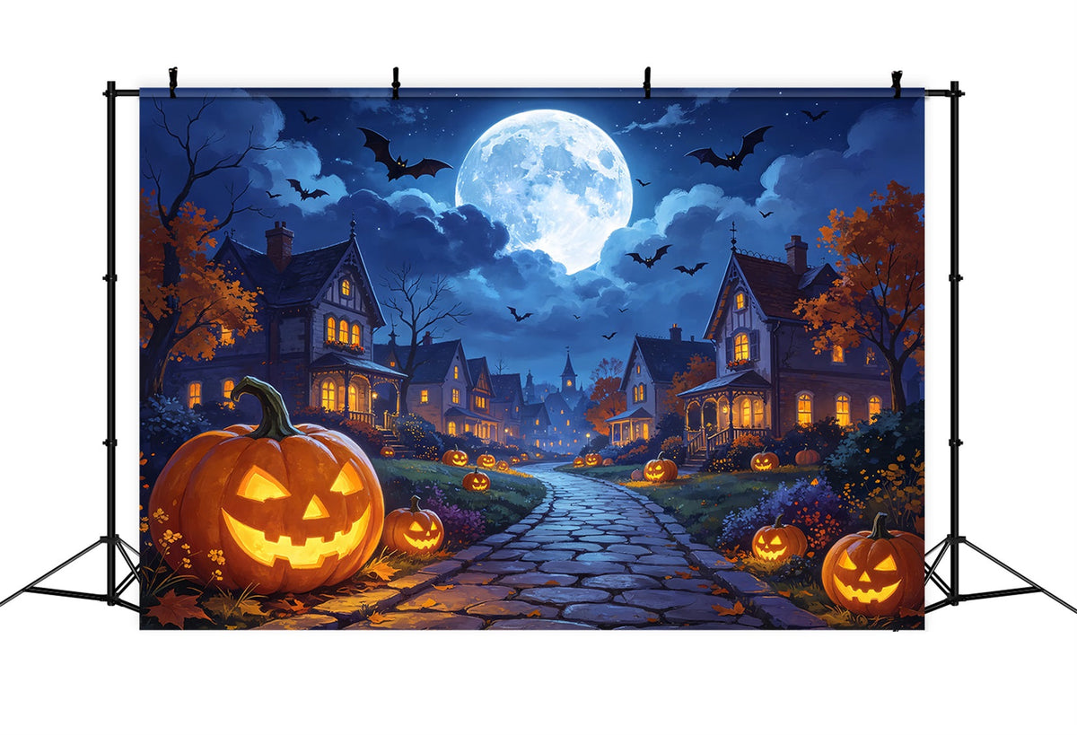 Fotohintergründe Halloween Mondbeschienene Kürbisdorfstraße Halloween-Stadt-Hintergrund ZTT67-7