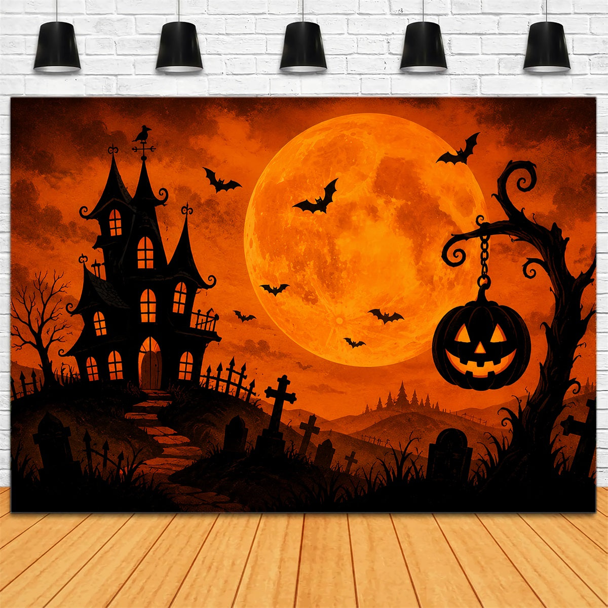 Halloween-Fotohintergründe Orange Moon Haunted Mansion Halloween-Zirkus-Hintergrund ZTT67-9