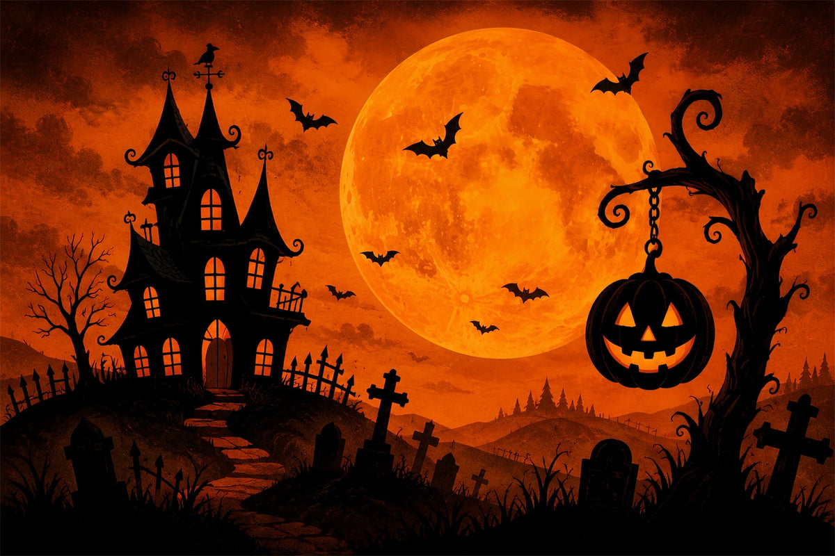 Halloween-Fotohintergründe Orange Moon Haunted Mansion Halloween-Zirkus-Hintergrund ZTT67-9
