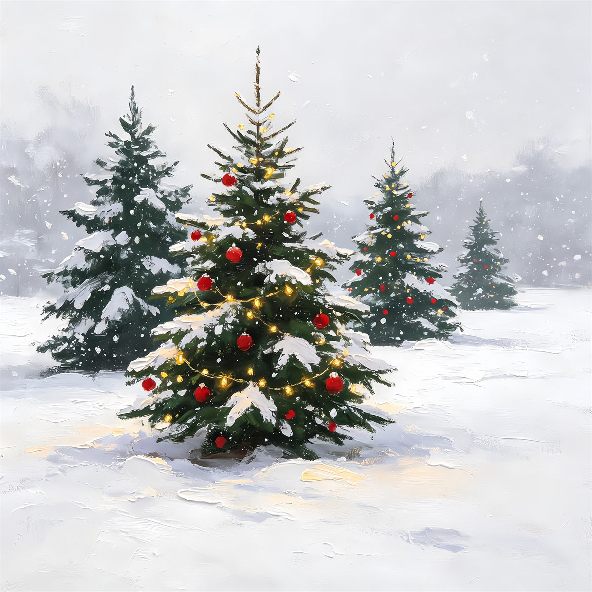 Winterliche Weihnachtskulisse Verschneiter, Bunter Kiefernwald Weihnachtskulisse ZTT69-12