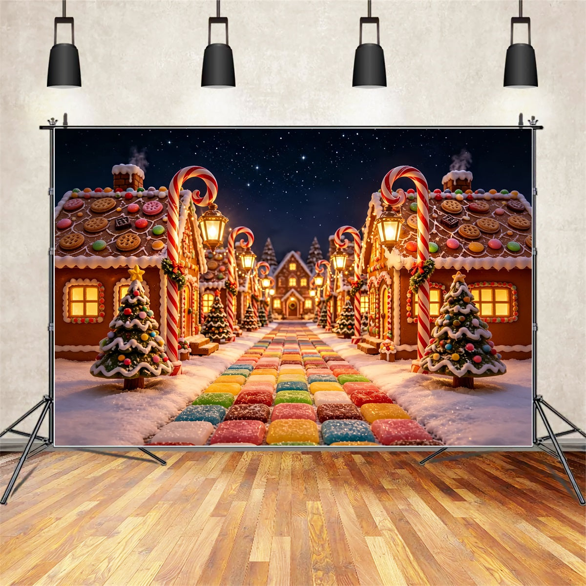 Weihnachtskulisse Candyland Lebkuchen-Süßigkeitendorf Weihnachts-Fotografie-Hintergrund ZTT69-17