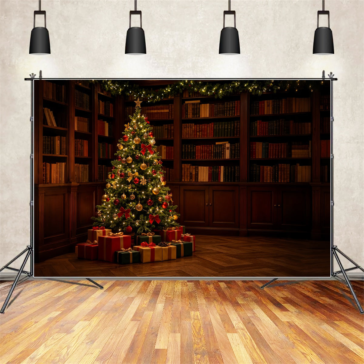 Weihnachtskulisse Für Den Innenbereich Dunkle Bibliotheksbaumecke Professionelle Weihnachtskulissen ZTT69-18