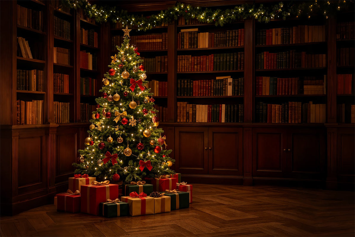 Weihnachtskulisse Für Den Innenbereich Dunkle Bibliotheksbaumecke Professionelle Weihnachtskulissen ZTT69-18