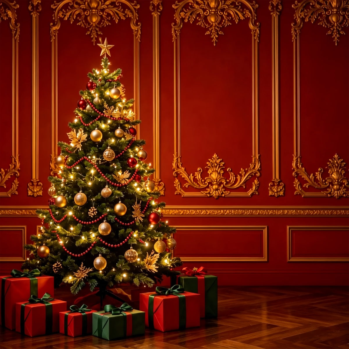 Roter Weihnachtshintergrund Palast Retro Wandbaum Weihnachtswand-Hintergrund ZTT69-22