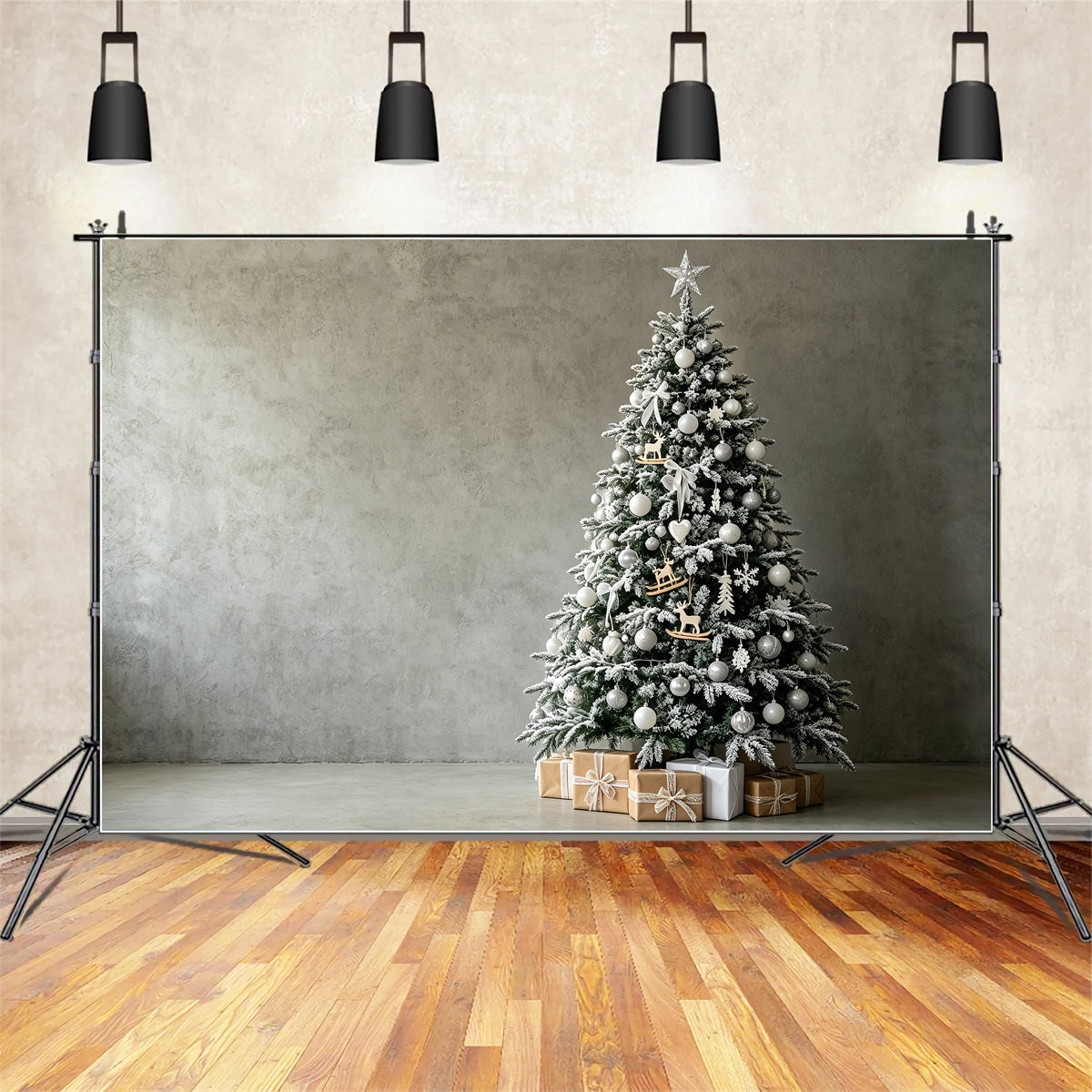 Einfacher Weihnachtshintergrund Weiß Bereifte Baumecke Weihnachts-Fotohintergründe ZTT69-23