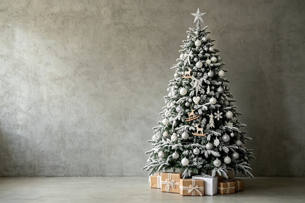 Einfacher Weihnachtshintergrund Weiß Bereifte Baumecke Weihnachts-Fotohintergründe ZTT69-23
