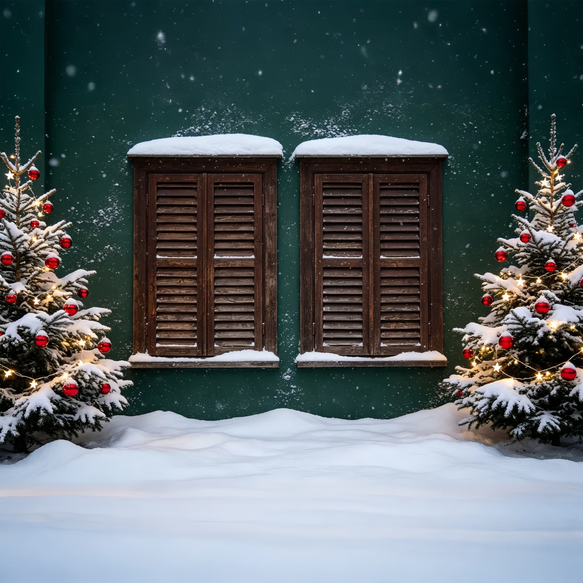 Ländliche Weihnachtskulisse Verschneite Fensterläden Weihnachtshintergründe ZTT69-25