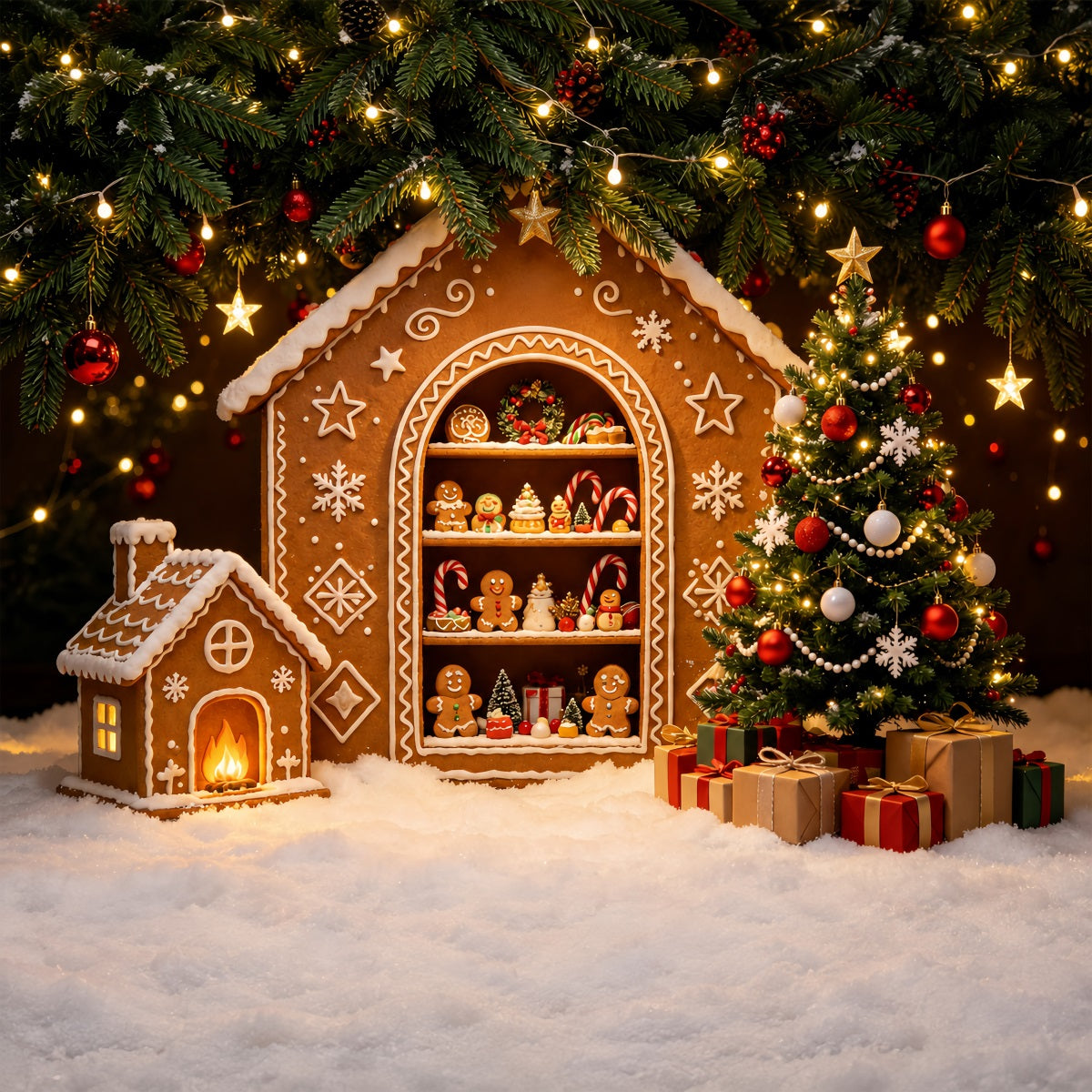 Weihnachts-Lebkuchen-Hintergrund Lebkuchenhaus-Ausstellung Weihnachts-Fotografie-Hintergründe ZTT69-27