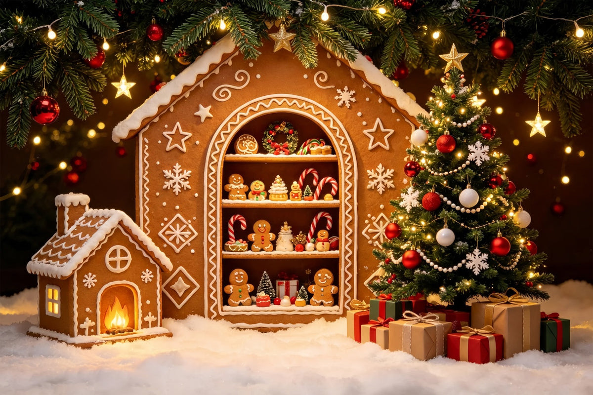Weihnachts-Lebkuchen-Hintergrund Lebkuchenhaus-Ausstellung Weihnachts-Fotografie-Hintergründe ZTT69-27
