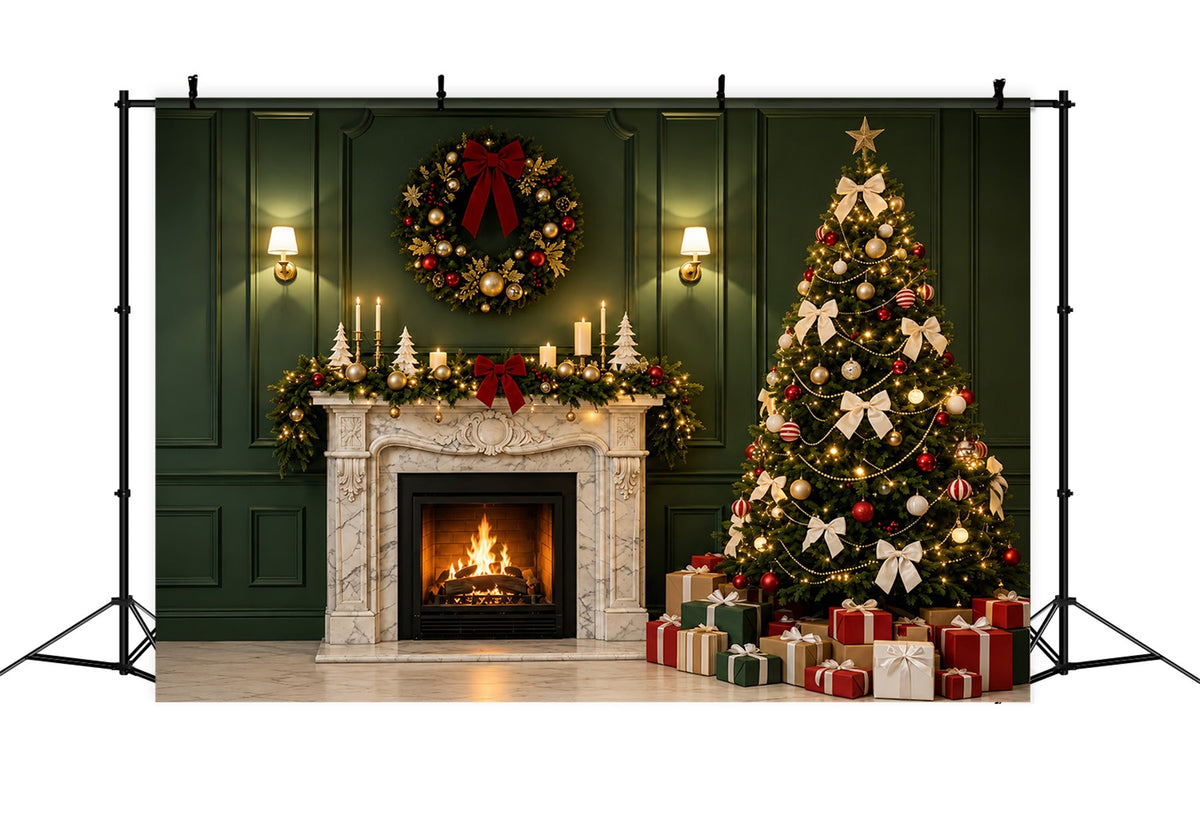 Grüne Weihnachtskulisse Grüner Kaminbaum-Dekor Weihnachts-Fotohintergründe ZTT69-28