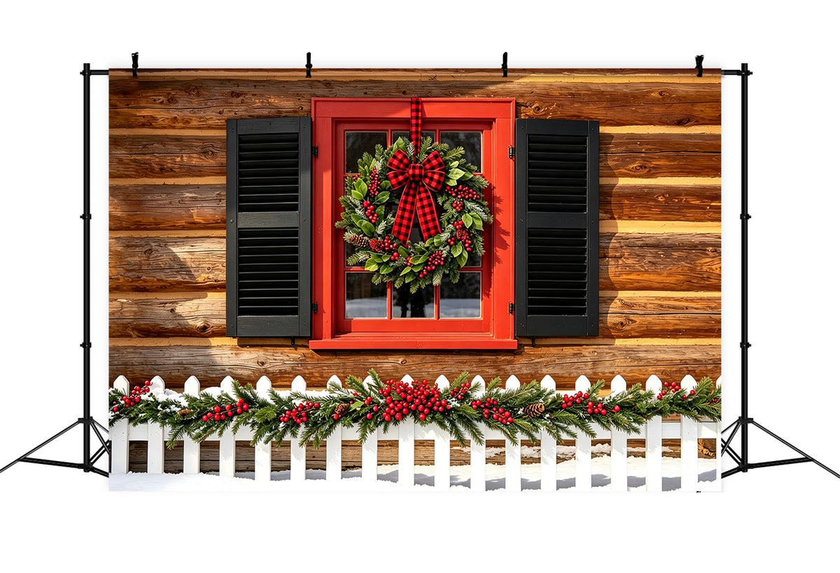 Ländliche Weihnachtskulisse Rustikaler Hüttenkranz Für Fenster Weihnachts-Wandhintergründe ZTT69-29