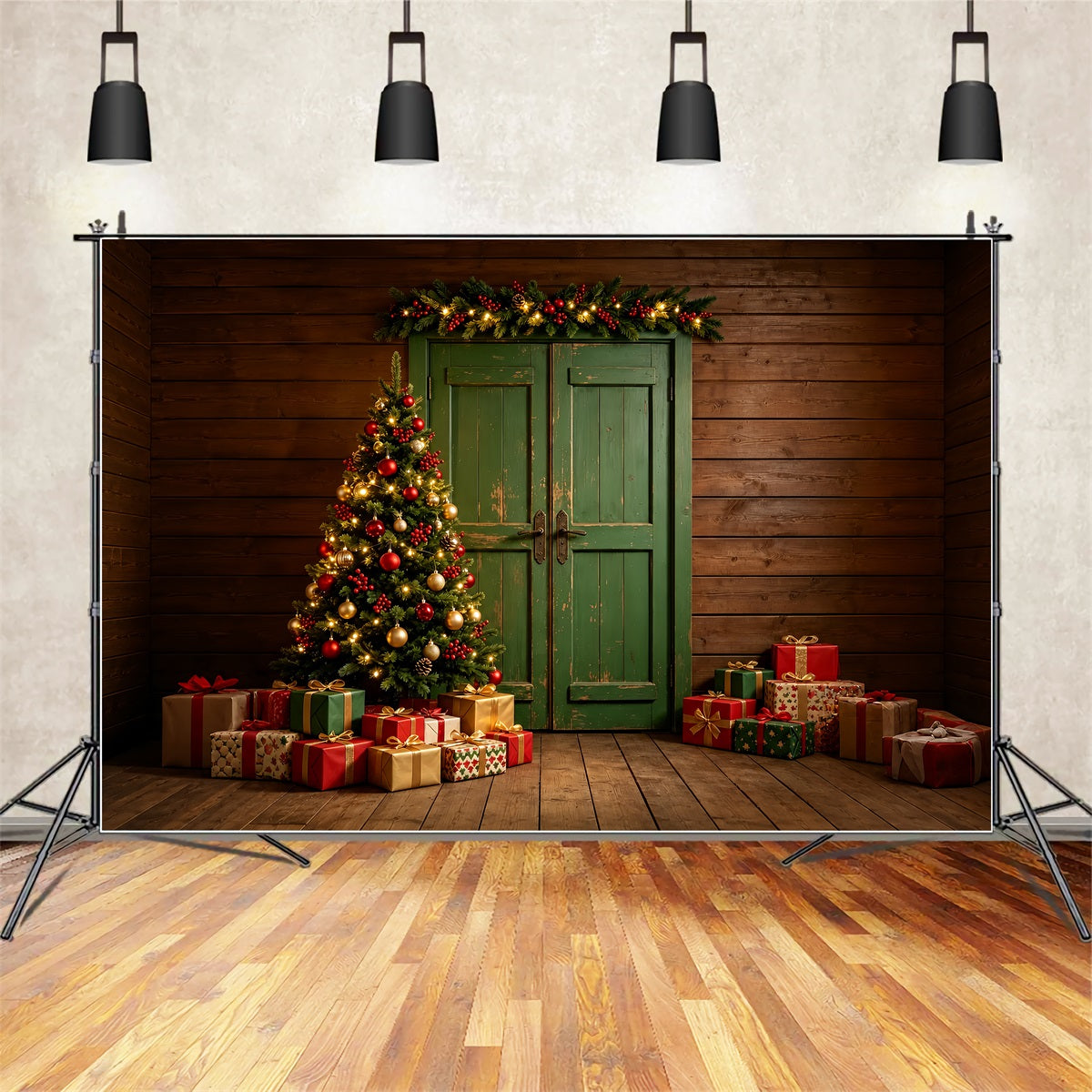 Weihnachtswand-Hintergrund Vintage Grüne Türdekoration Weihnachts-Musselin-Hintergrund ZTT69-3