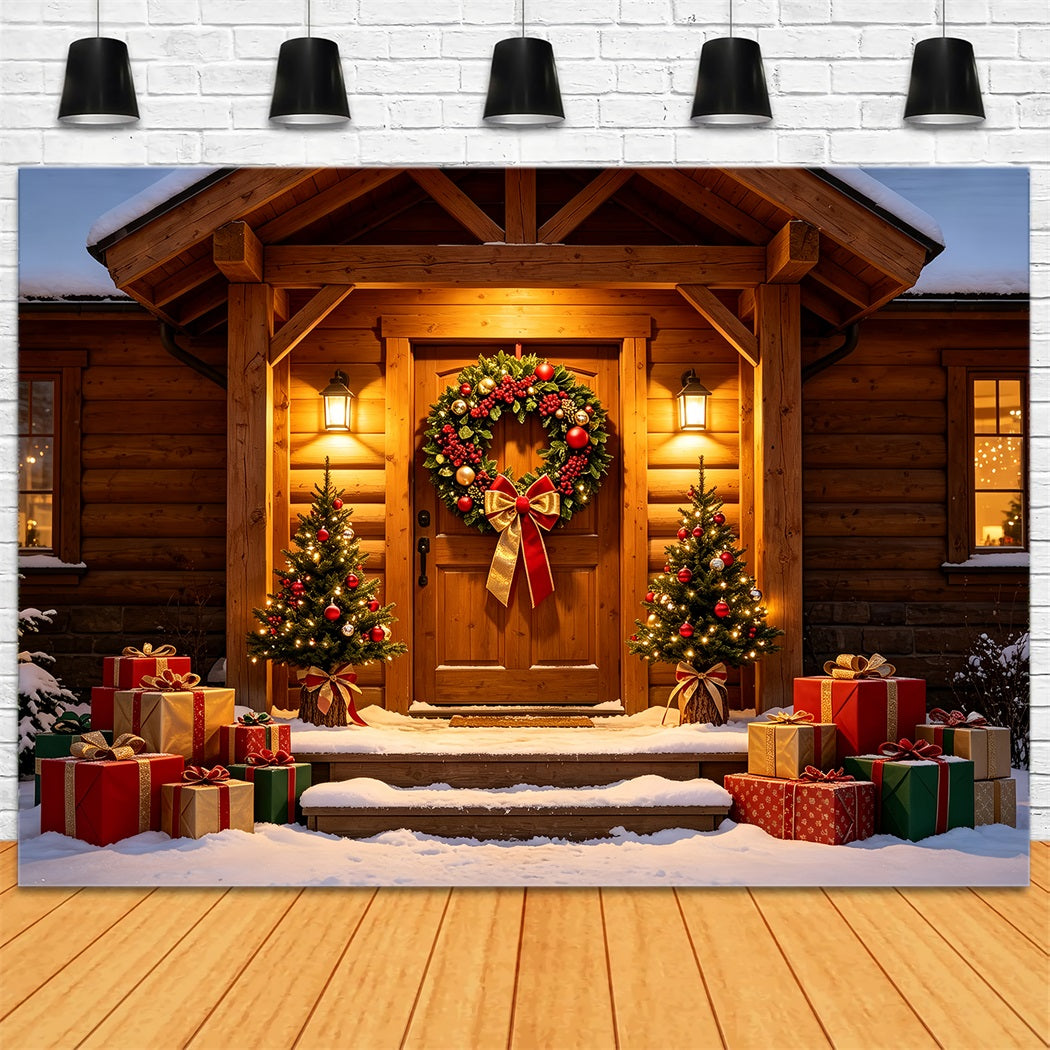 Ländliche Weihnachtskulisse Türkranz Für Waldhütten Studiohintergründe Weihnachten ZTT69-33