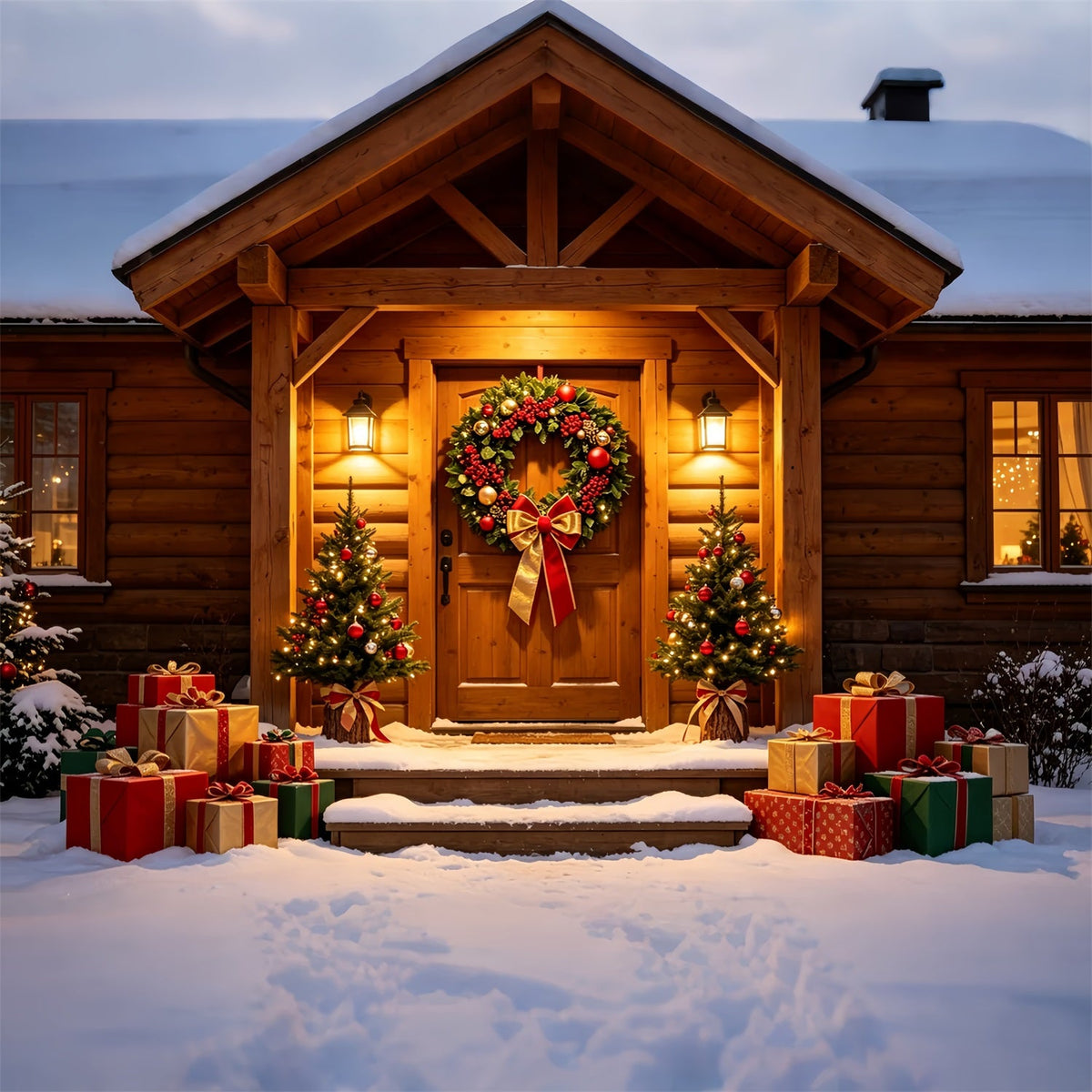 Ländliche Weihnachtskulisse Türkranz Für Waldhütten Studiohintergründe Weihnachten ZTT69-33