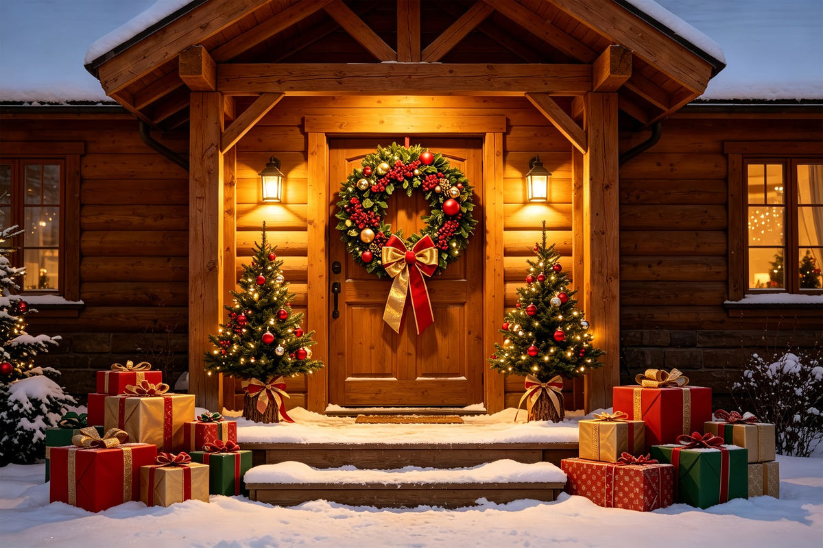 Ländliche Weihnachtskulisse Türkranz Für Waldhütten Studiohintergründe Weihnachten ZTT69-33