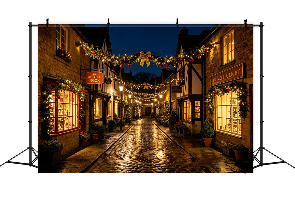 Weihnachtsstraßen-Kulisse Rustikales Dorf Garland Straße Weihnachts-Fotohintergründe ZTT69-35