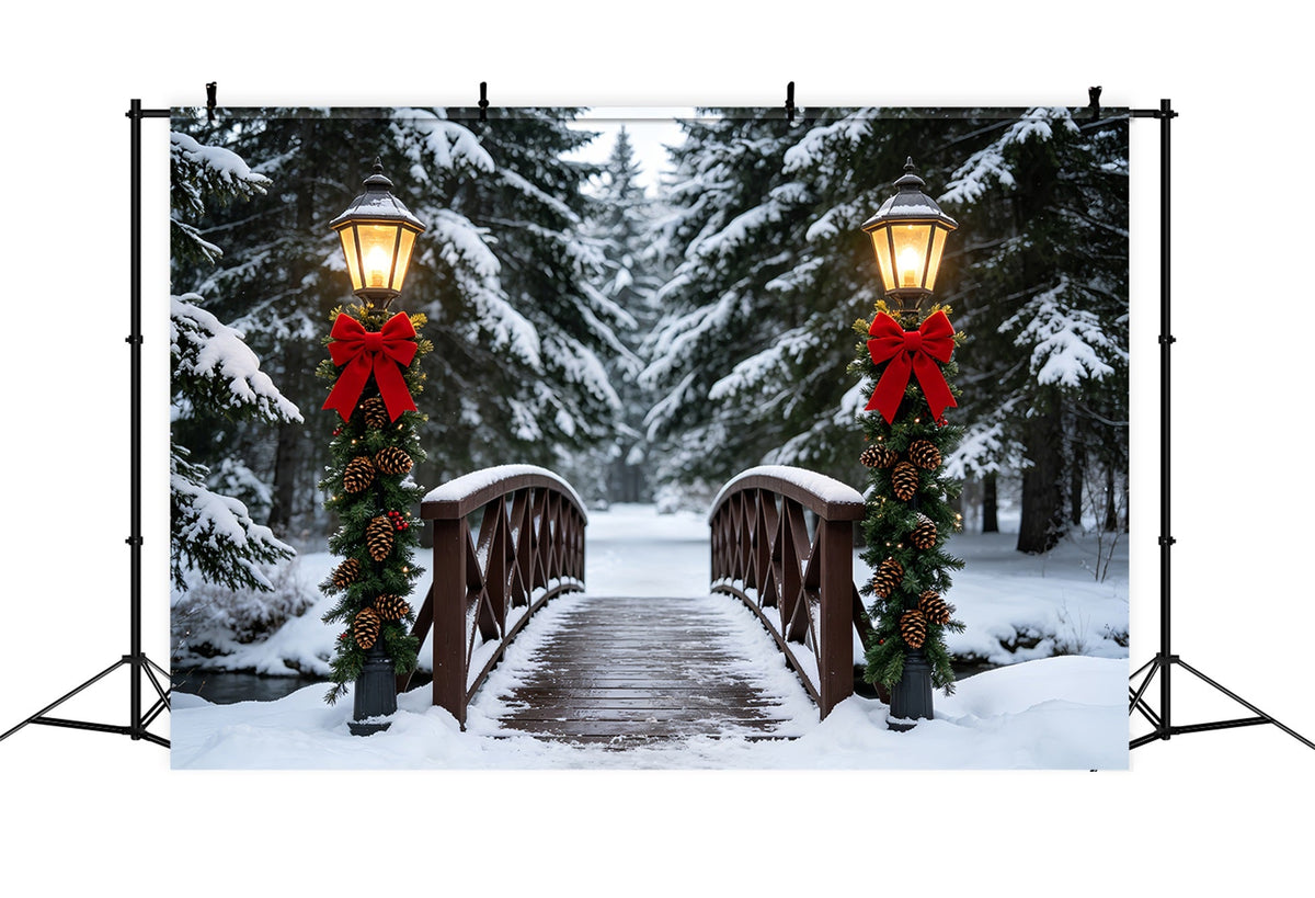 Winterliche Weihnachtskulisse Laternenweg Über Die Verschneite Brücke Weihnachts-Studiohintergründe ZTT69-36