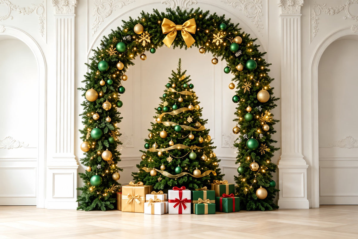 Weihnachtsschmuck-Hintergrund Eleganter Grüner Goldbogen Studio-Weihnachtskulissen ZTT69-38
