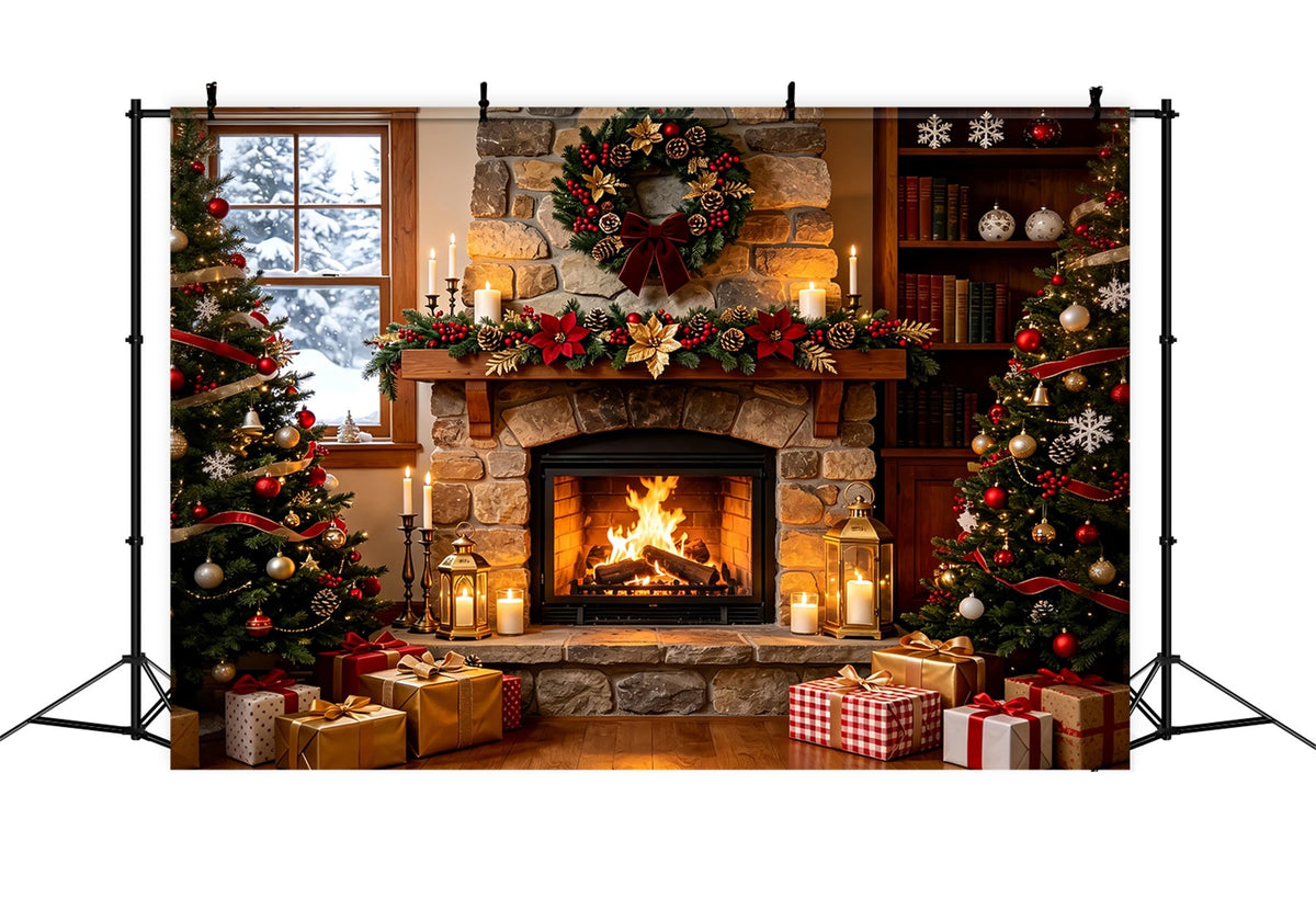 Gemütliche Weihnachtskulisse Steinkamin-Girlande Glühen Weihnachtliche Indoor-Hintergrundkulisse ZTT69-4