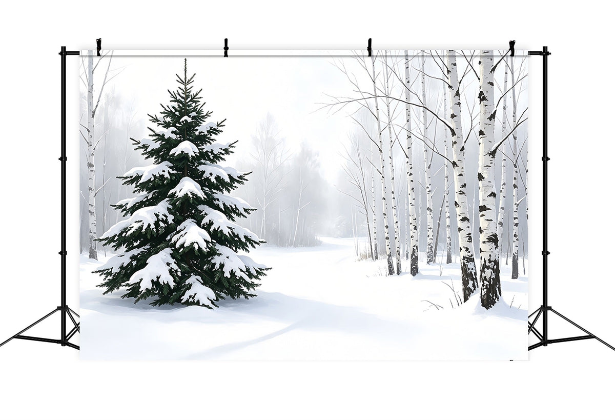 Verschneite Weihnachtskulisse Winterlicher Kiefernwald Weihnachts-Musselin-Hintergrund ZTT69-40