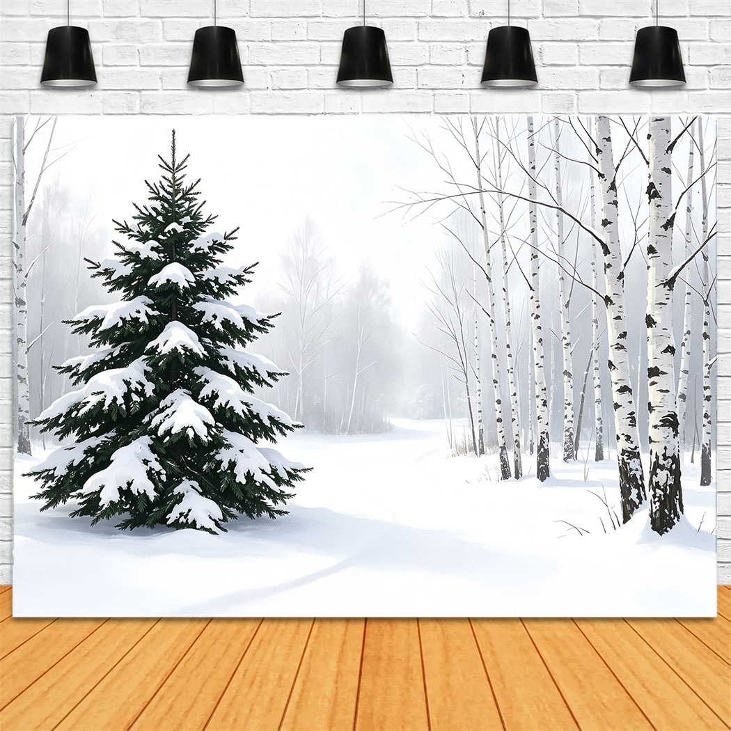 Verschneite Weihnachtskulisse Winterlicher Kiefernwald Weihnachts-Musselin-Hintergrund ZTT69-40